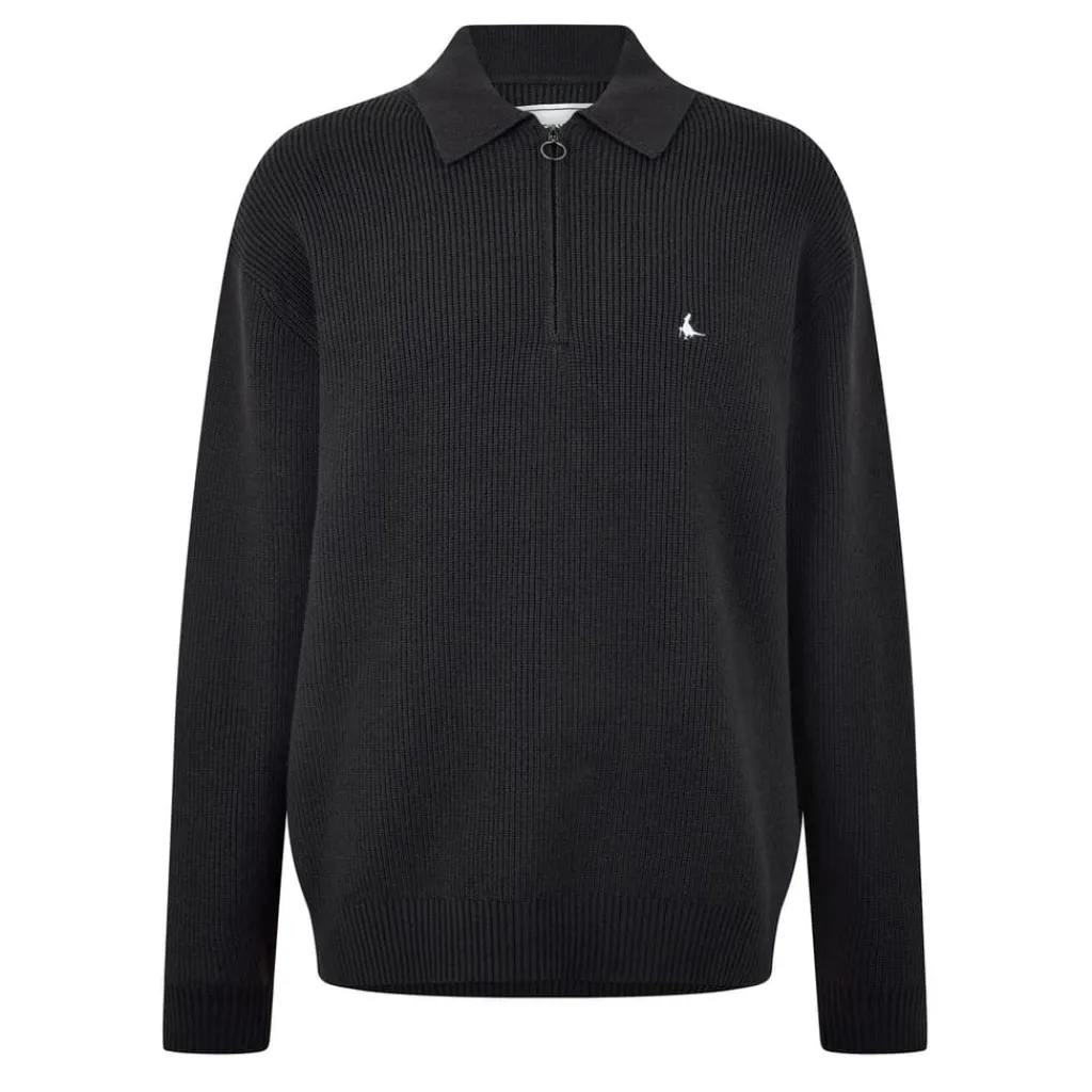Knitwear*Jack Wills Quarter Zip Rib Sweater in Black