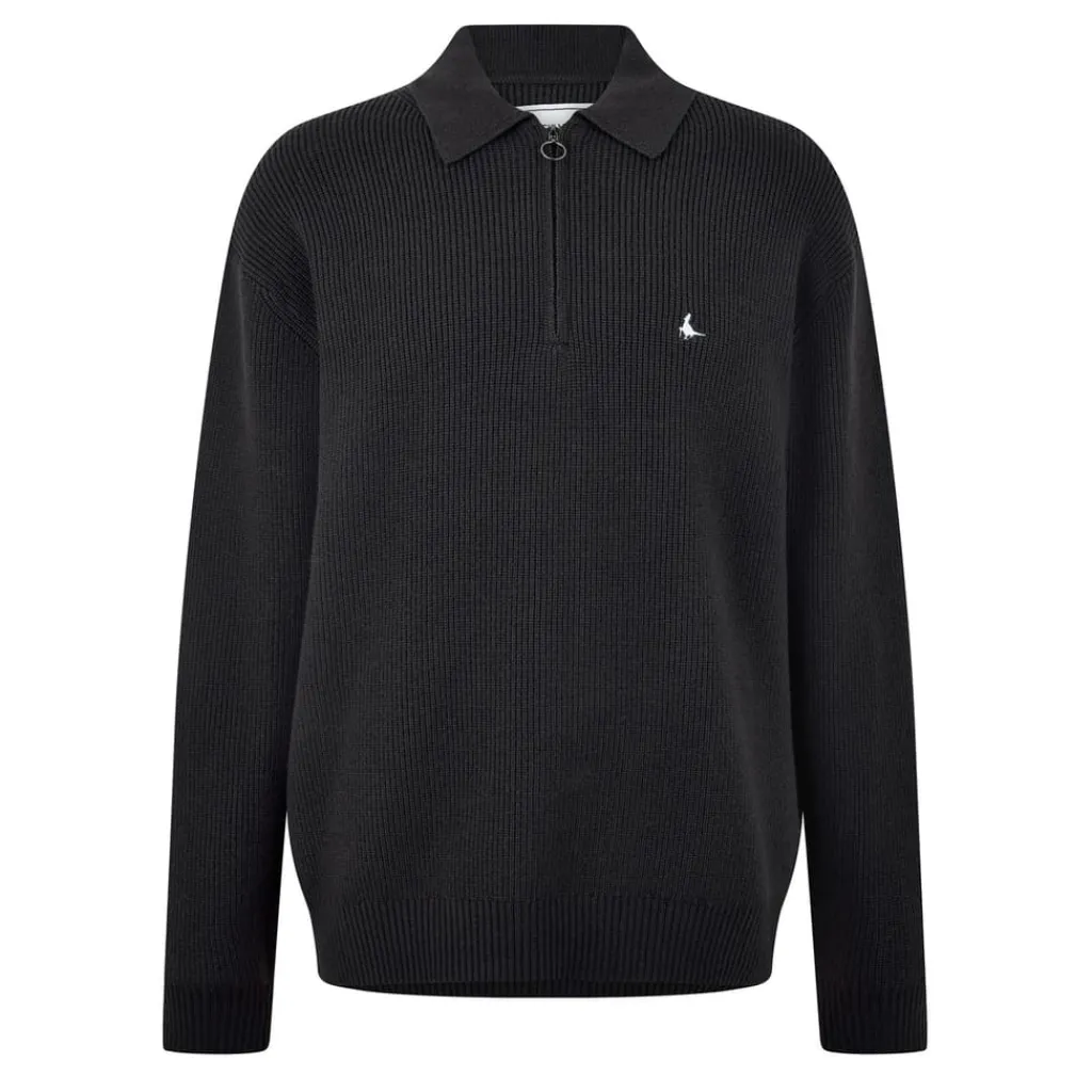 Knitwear*Jack Wills Quarter Zip Rib Sweater in Black