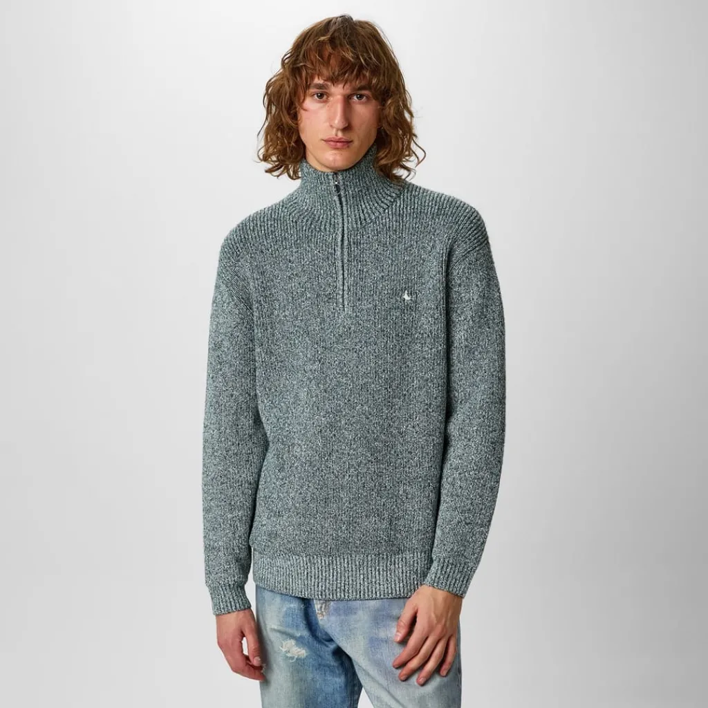 Knitwear*Jack Wills Two Tone Quarter Zip Jumper in Green