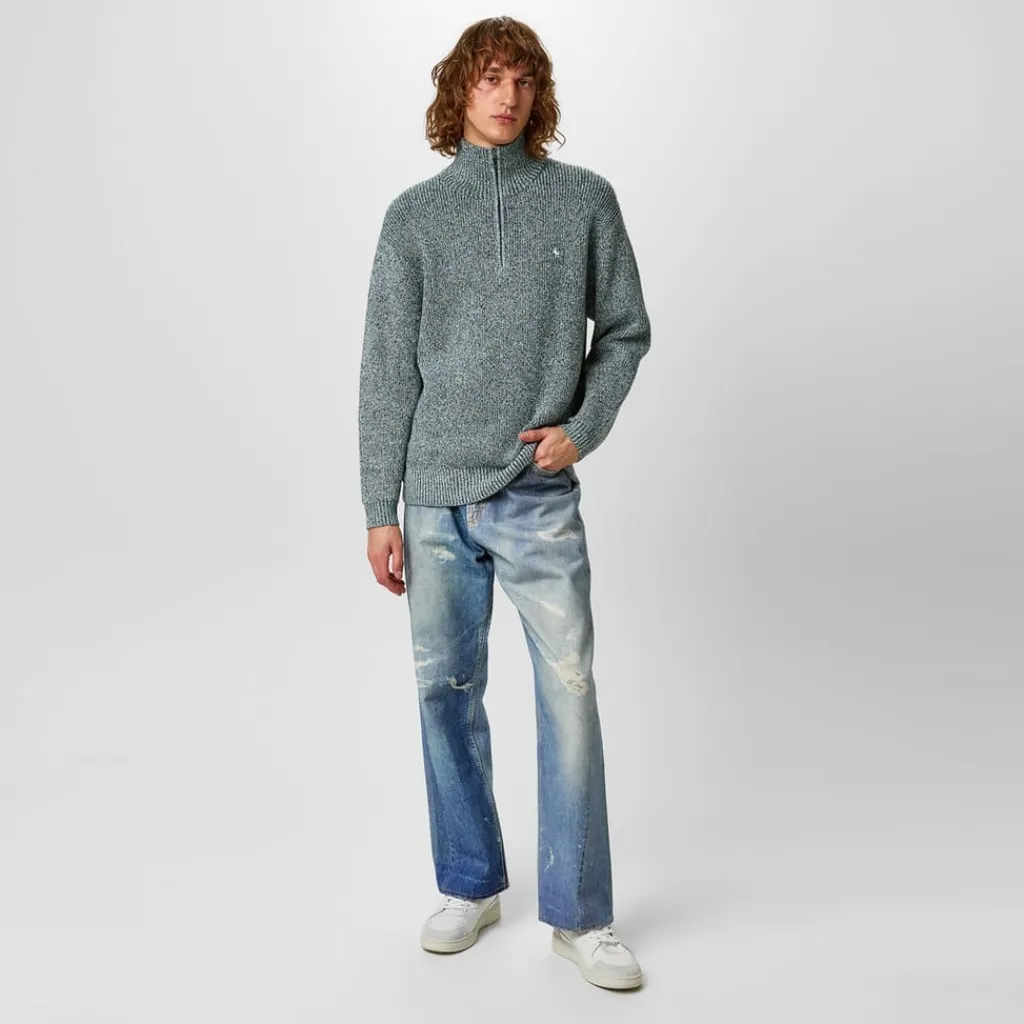 Knitwear*Jack Wills Two Tone Quarter Zip Jumper in Green