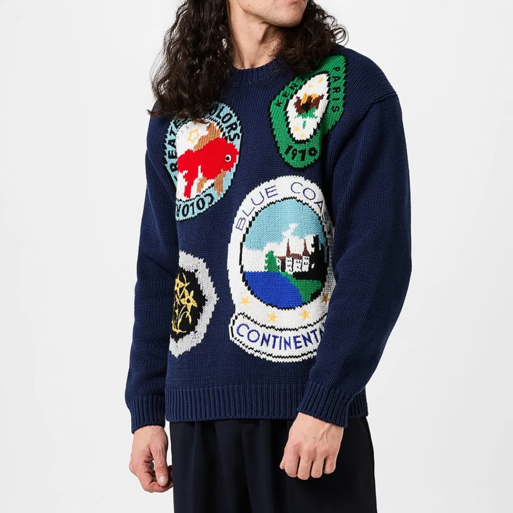 Knitwear*Kenzo Hand Embroidered Sweater in Blue