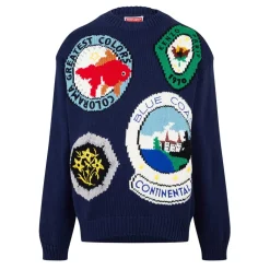 Knitwear*Kenzo Hand Embroidered Sweater in Blue