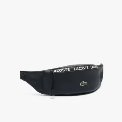 Bags*Lacoste Canvas LCST Logo Stripe Banana Bag in Black