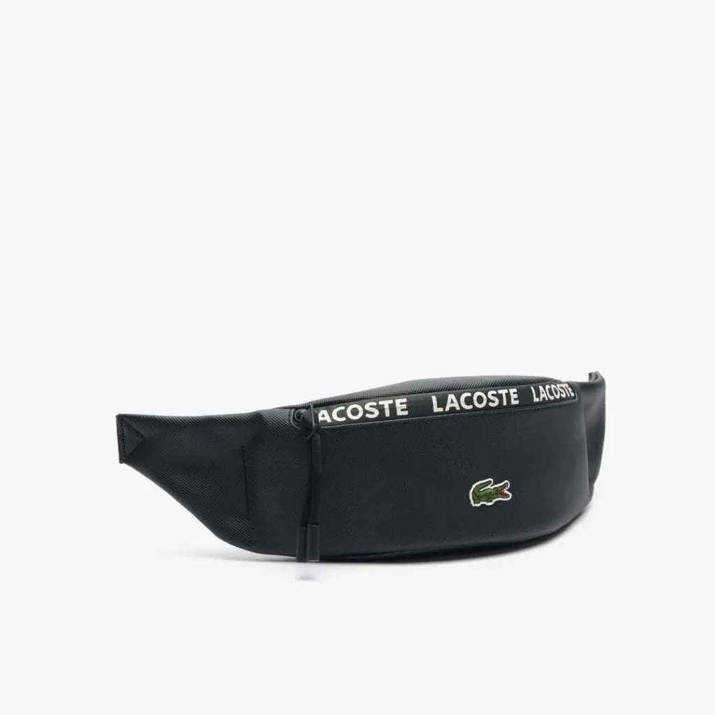 Bags*Lacoste Canvas LCST Logo Stripe Banana Bag in Black