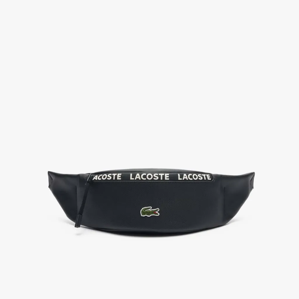 Bags*Lacoste Canvas LCST Logo Stripe Banana Bag in Black