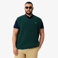 Knitwear*Lacoste Carded Wool V-Neck Sweater Vest in Green