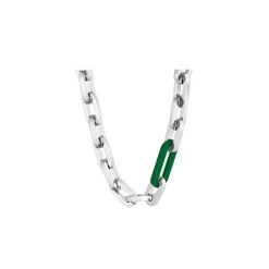 Jewellery-Watches*Lacoste Ensemble Stainless Steel With Green Silicone Link Chain Bracelet in Silver