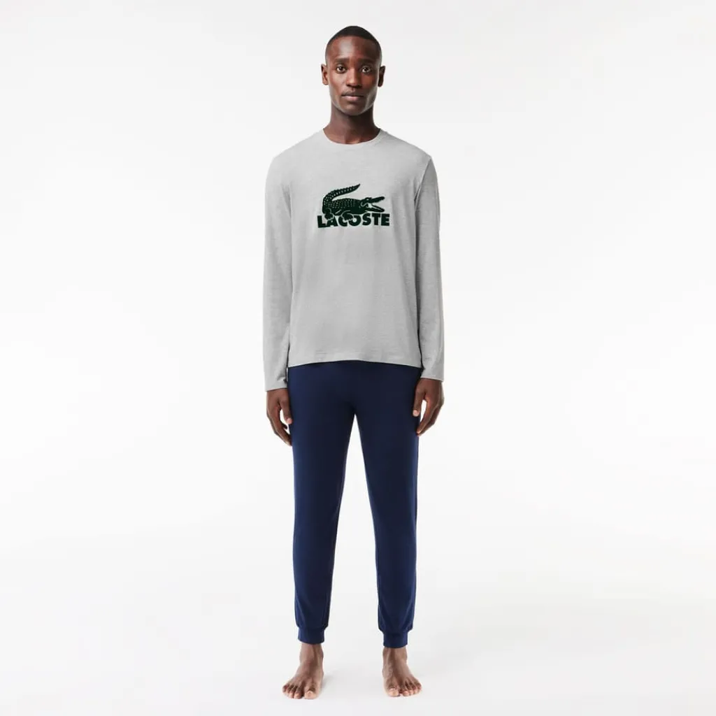 Underwear And Socks*Lacoste Long Sleeve Pyjama Set in Navy Grey