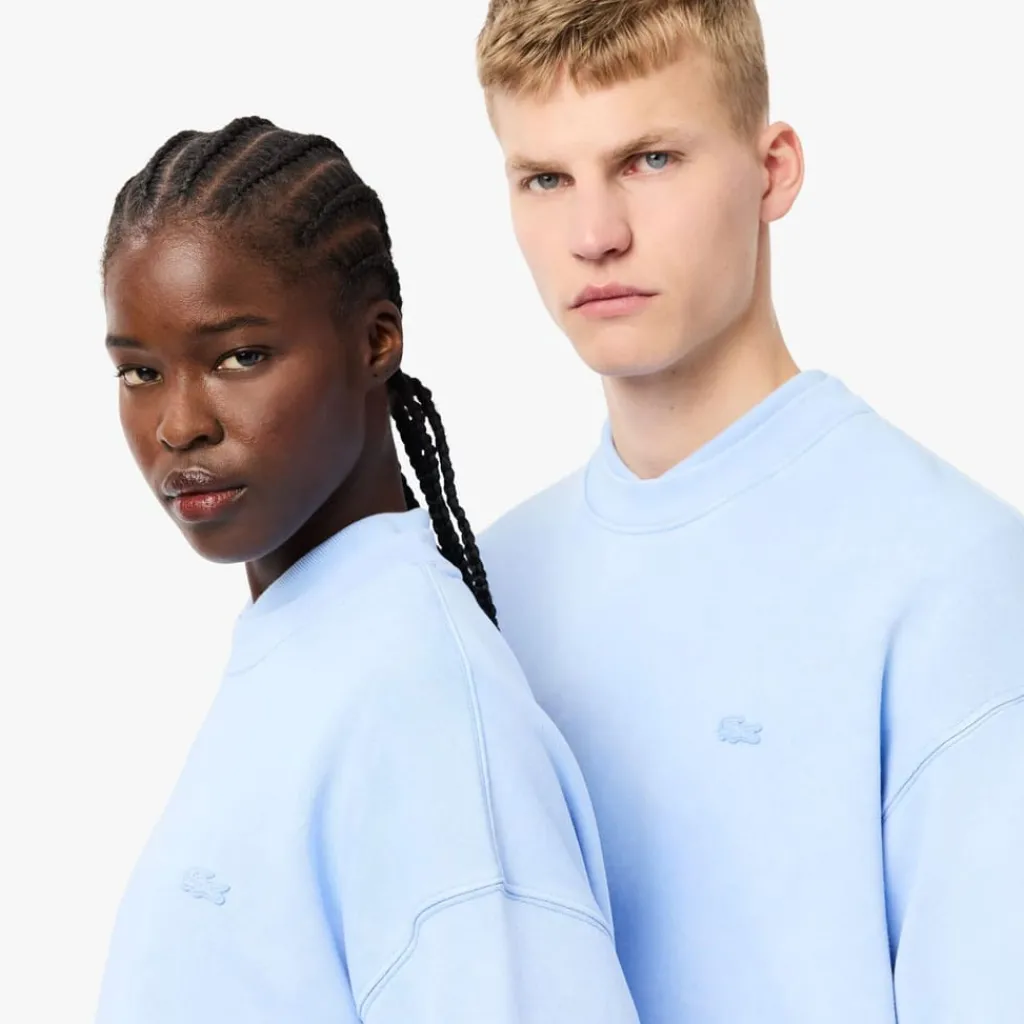 Sweatshirts*Lacoste Loose Fit Washed Effect Fleece Sweatshirt in Light Blue