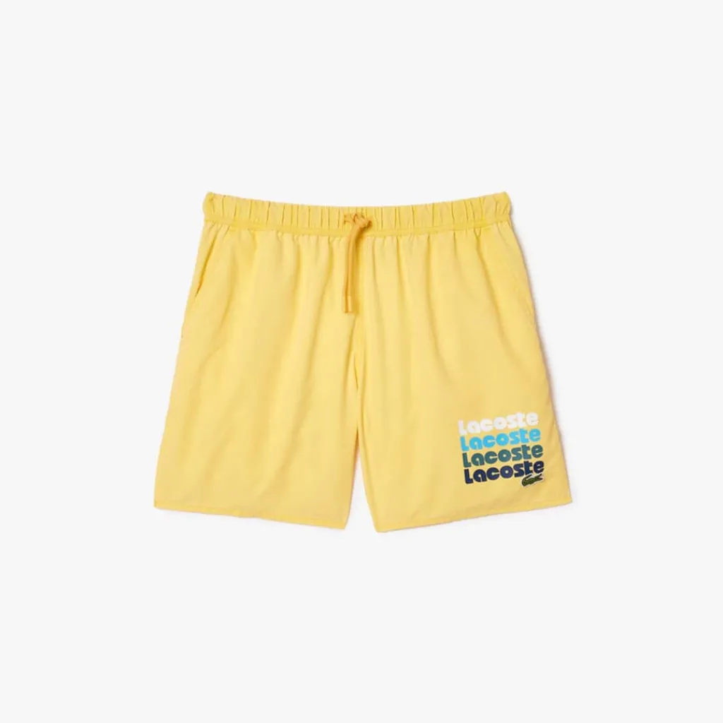 Shorts*Lacoste Mid Length Washed Effect Swim Trunks in Yellow