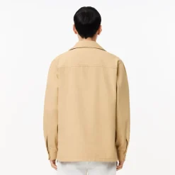 Coats And Jackets*Lacoste Oversized Cotton Twill Plaid Overshirt in Beige