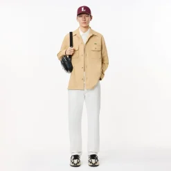 Coats And Jackets*Lacoste Oversized Cotton Twill Plaid Overshirt in Beige