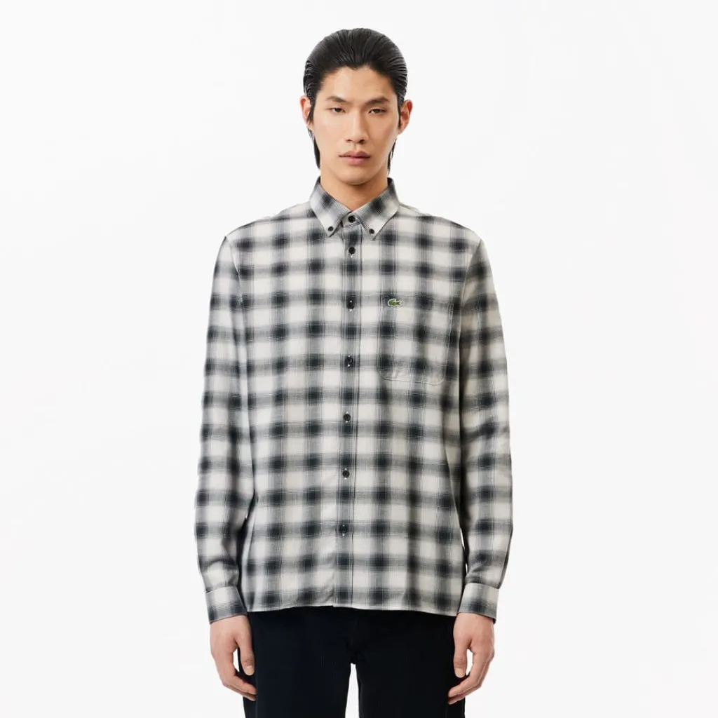 Shirts*Lacoste Regular Fit Flannel Shirt in Black-White