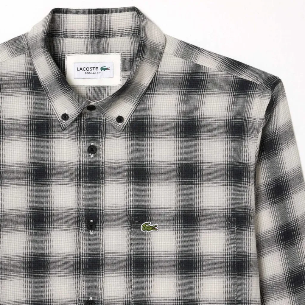 Shirts*Lacoste Regular Fit Flannel Shirt in Black-White