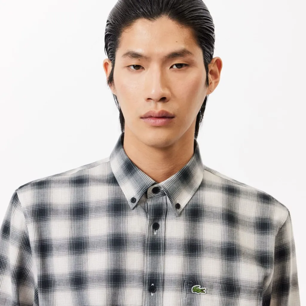 Shirts*Lacoste Regular Fit Flannel Shirt in Black-White