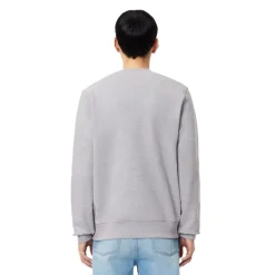 Knitwear*Lacoste Ribbed Cuff Lettering Crew Neck Sweater in Grey