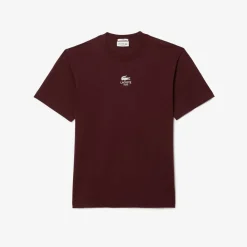 T-Shirts And Vests*Lacoste Signature Print Cotton T-Shirt in red maroon