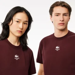 T-Shirts And Vests*Lacoste Signature Print Cotton T-Shirt in red maroon