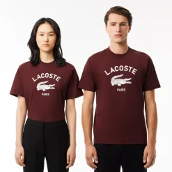 T-Shirts And Vests*Lacoste Signiature Print Cotton T-Shirt in red maroon