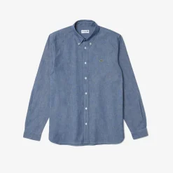 Shirts*Lacoste Slim Fit Concealed Placket Poplin Shirt in Blue