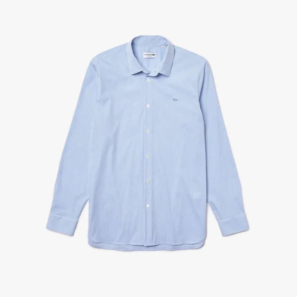 Shirts*Lacoste Slim Fit Striped Stretch Poplin Shirt in Light Blue