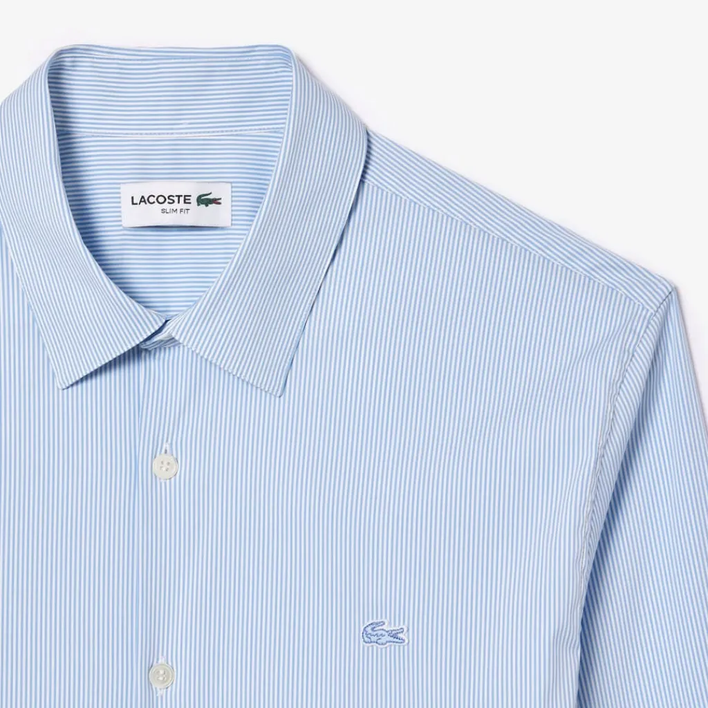 Shirts*Lacoste Slim Fit Striped Stretch Poplin Shirt in Light Blue