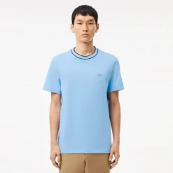 T-Shirts And Vests*Lacoste Stretch Piqué Stripe Collar T-Shirt in Light Blue
