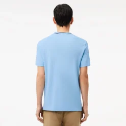 T-Shirts And Vests*Lacoste Stretch Piqué Stripe Collar T-Shirt in Light Blue