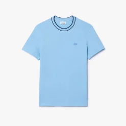 T-Shirts And Vests*Lacoste Stretch Piqué Stripe Collar T-Shirt in Light Blue