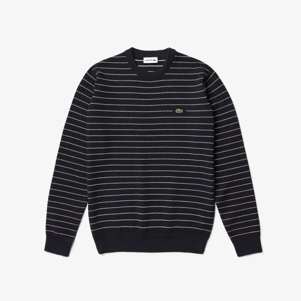 Sweatshirts*Lacoste Striped Textured Cotton Sweatshirt in Navy