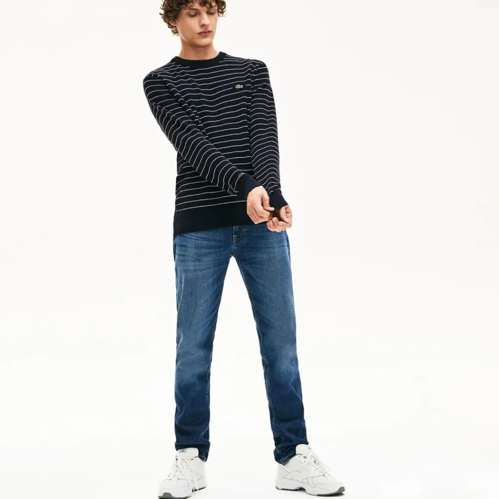 Sweatshirts*Lacoste Striped Textured Cotton Sweatshirt in Navy