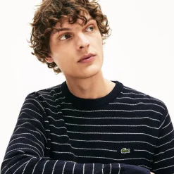 Sweatshirts*Lacoste Striped Textured Cotton Sweatshirt in Navy