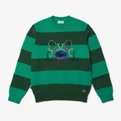 Sweatshirts*Lacoste Tennis Design Striped Crewneck Sweatshirt in Green