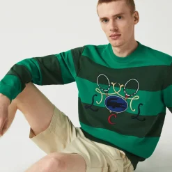 Sweatshirts*Lacoste Tennis Design Striped Crewneck Sweatshirt in Green