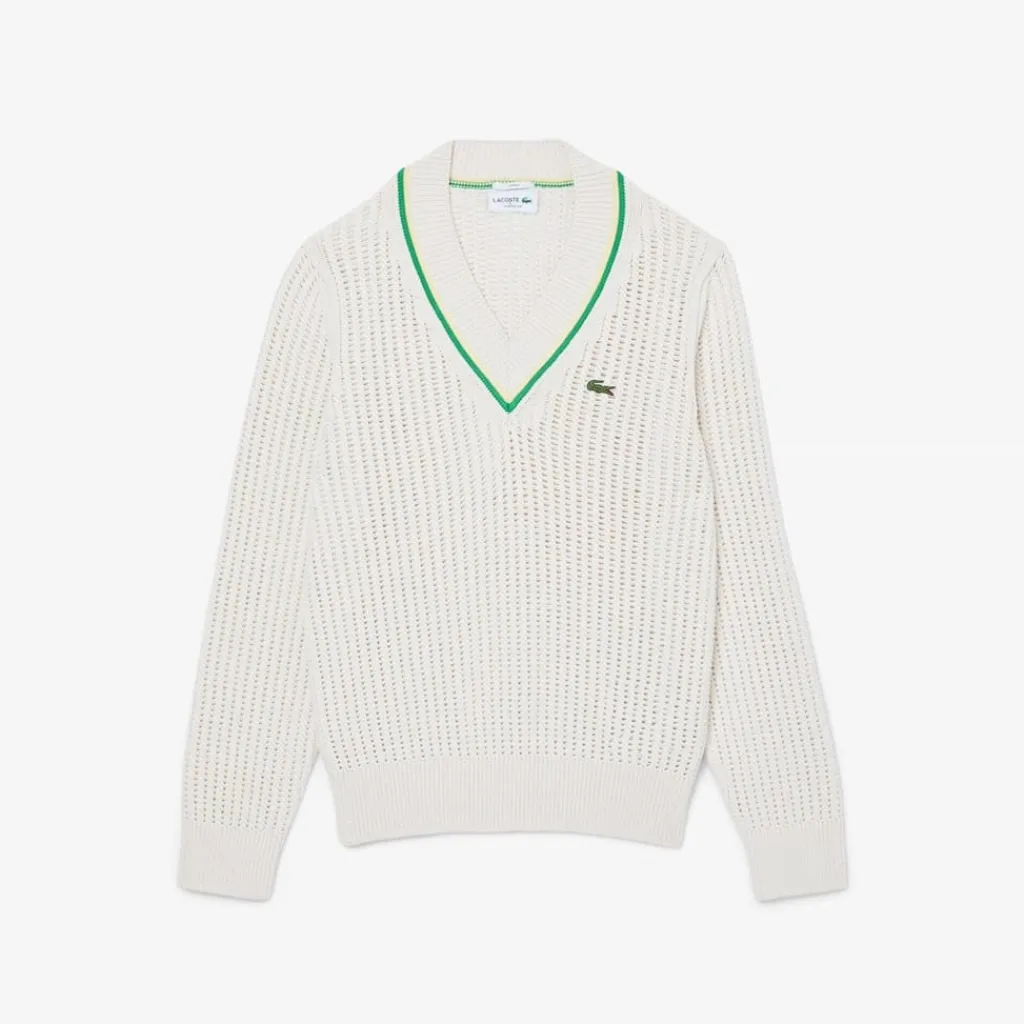 Knitwear*Lacoste V-Neck Regular Fit Sweater in White