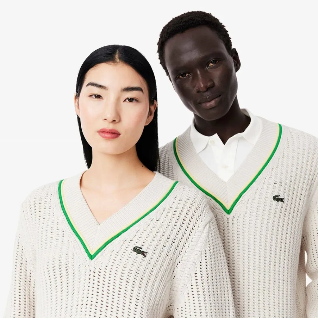 Knitwear*Lacoste V-Neck Regular Fit Sweater in White