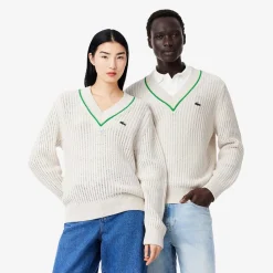 Knitwear*Lacoste V-Neck Regular Fit Sweater in White