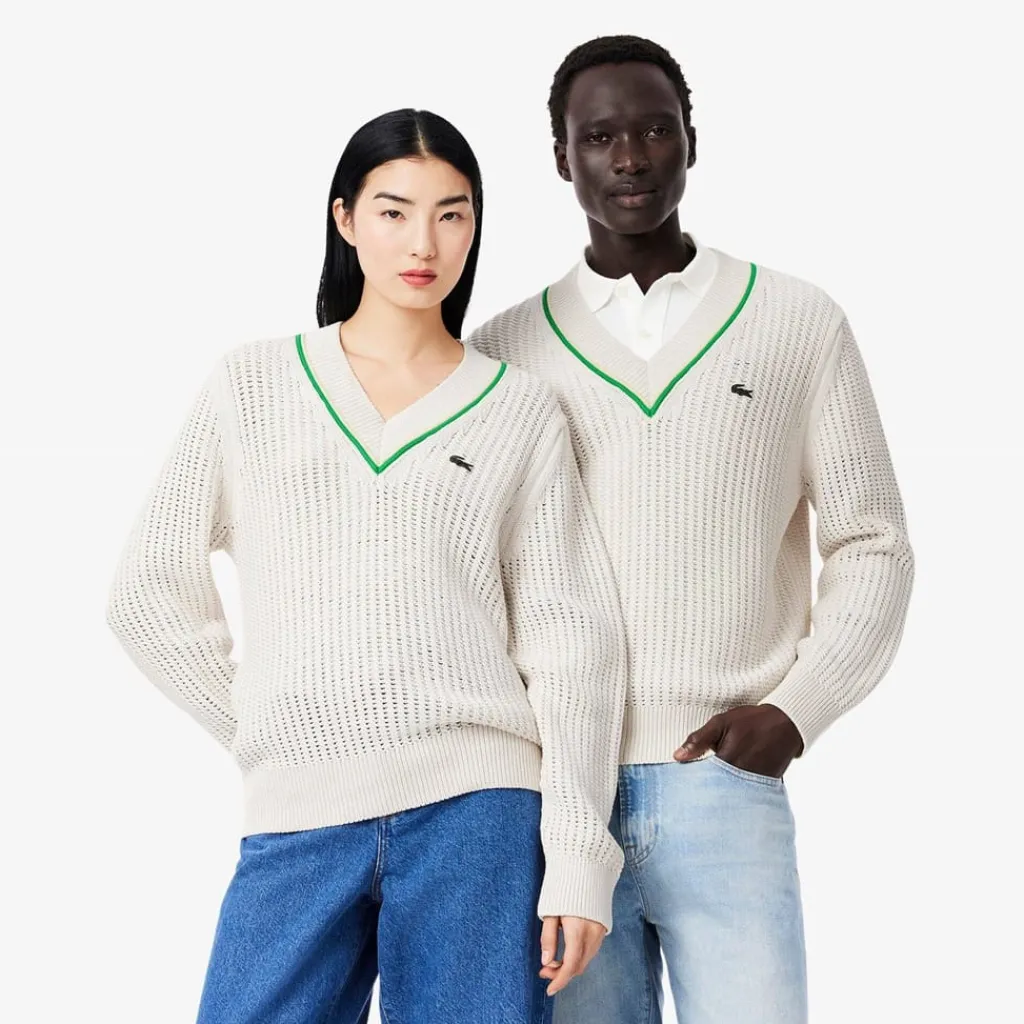 Knitwear*Lacoste V-Neck Regular Fit Sweater in White