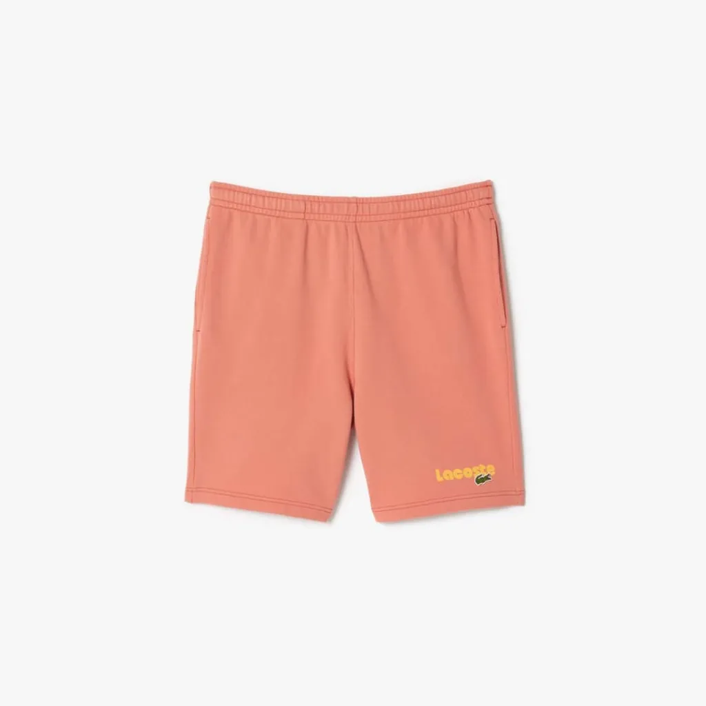 Shorts*Lacoste Washed Effect Printed Fleece Shorts in Red
