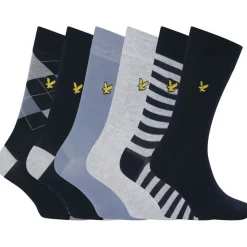 Underwear And Socks*Lyle And Scott 6 Pack of Mixed Dress Socks in Blue