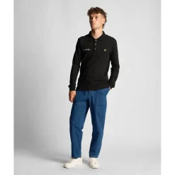 Polo Shirts*Lyle And Scott Co-Ordinate Print Long Sleeve Polo Shirt in Black