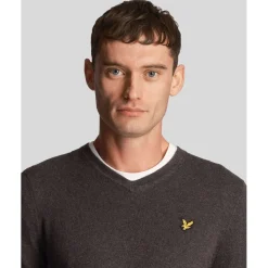 Knitwear*Lyle And Scott Cotton Merino V-Neck Sweater in Charcoal