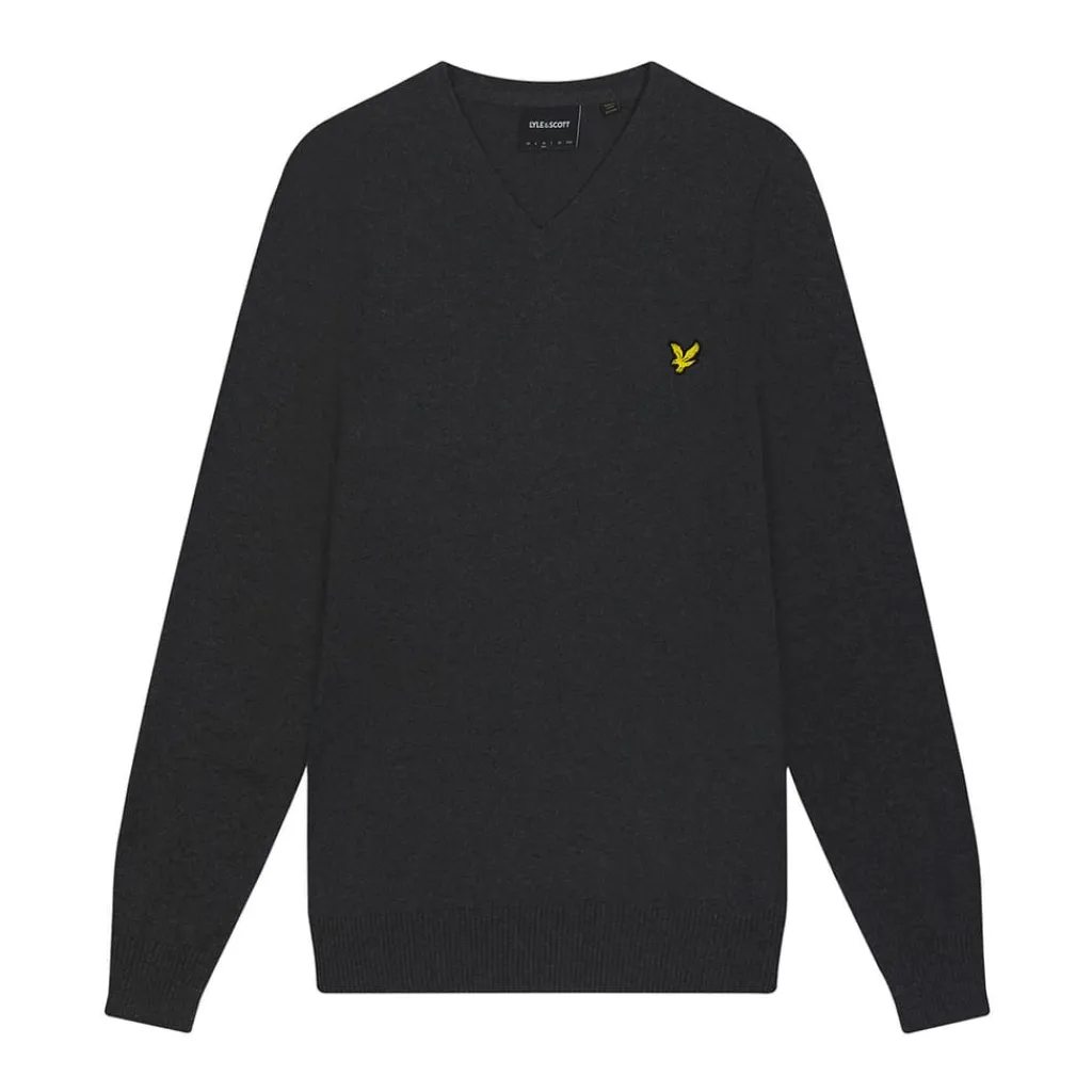 Knitwear*Lyle And Scott Cotton Merino V-Neck Sweater in Charcoal