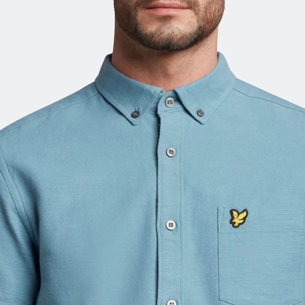 Shirts*Lyle And Scott Cotton Slub Short Sleeve Shirt in Blue