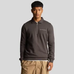 Sweatshirts*Lyle And Scott Embroidered Collared Quarter Zip Sweatshirt in Gunmetal