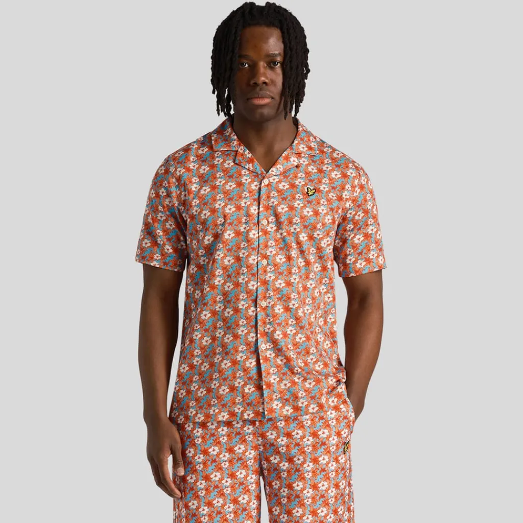 Shirts*Lyle And Scott Floral Print Resort Shirt in Orange