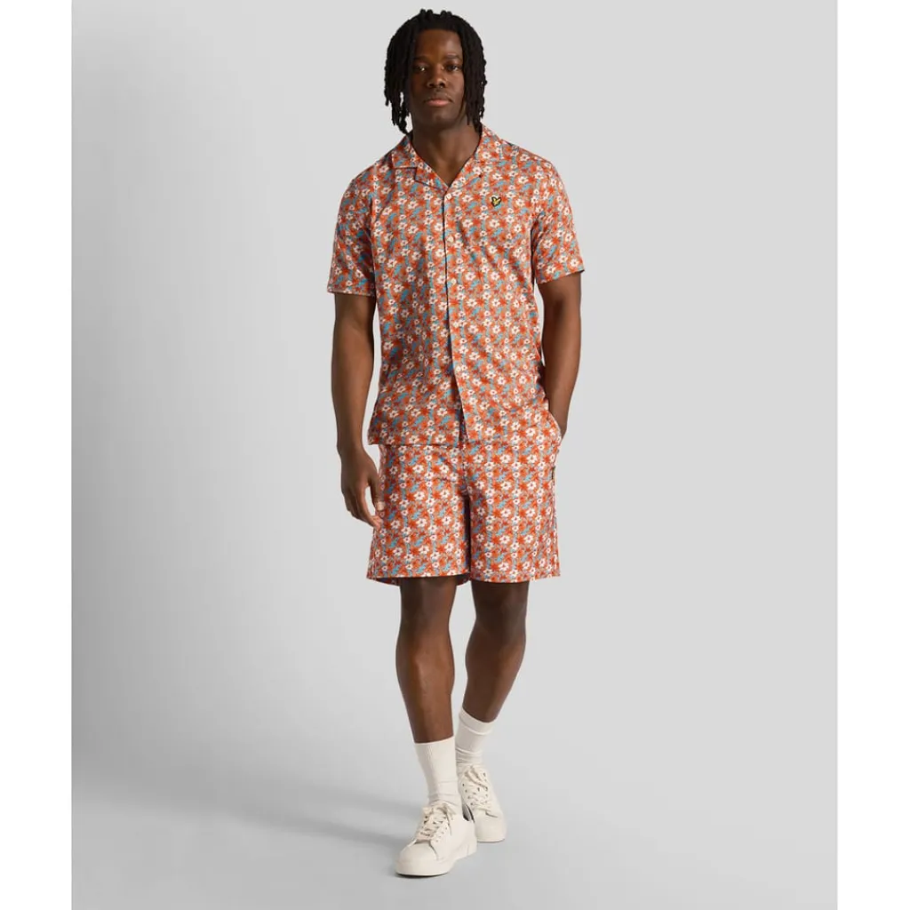 Shirts*Lyle And Scott Floral Print Resort Shirt in Orange