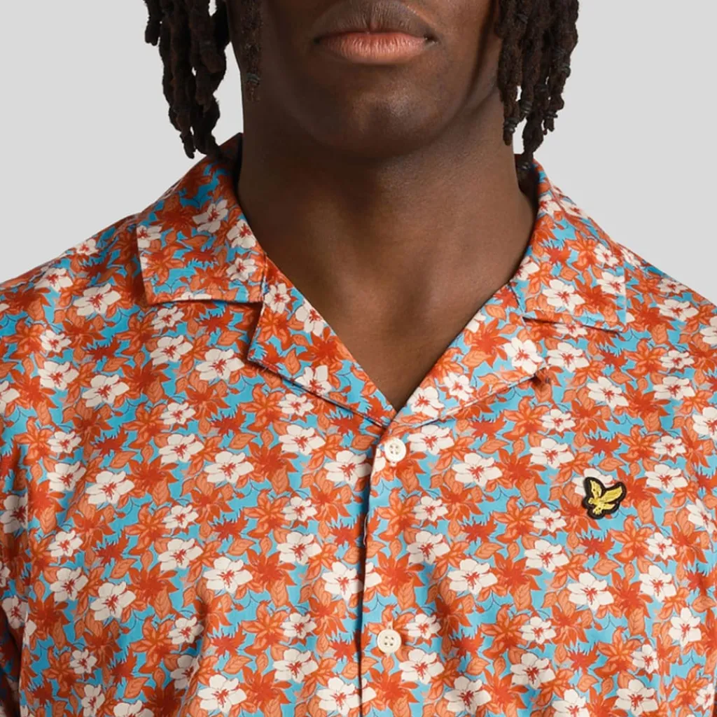 Shirts*Lyle And Scott Floral Print Resort Shirt in Orange