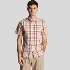 Shirts*Lyle And Scott Linen Check Short Sleeve Shirt in Pink