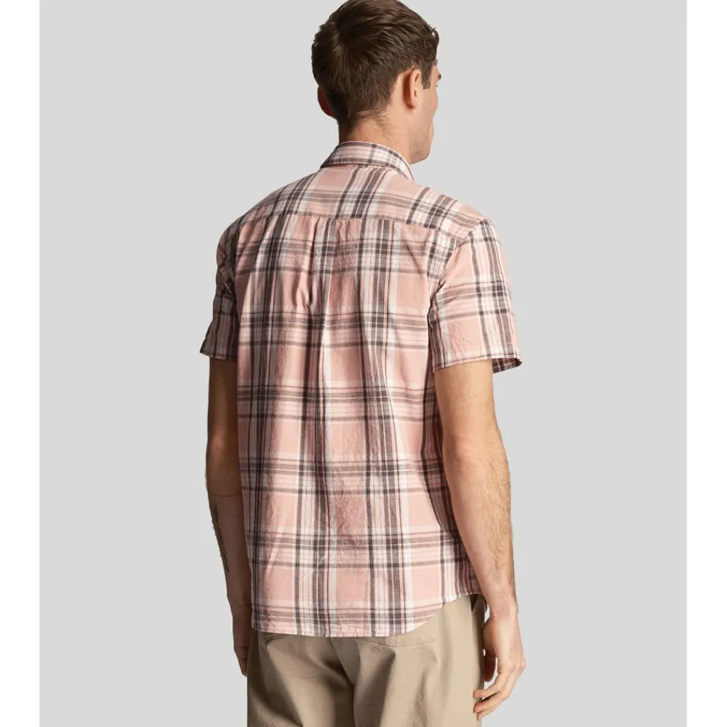 Shirts*Lyle And Scott Linen Check Short Sleeve Shirt in Pink